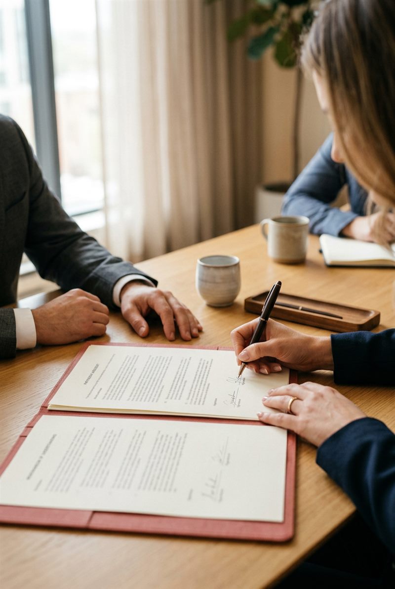 Signing a partnership agreement at a meeting table