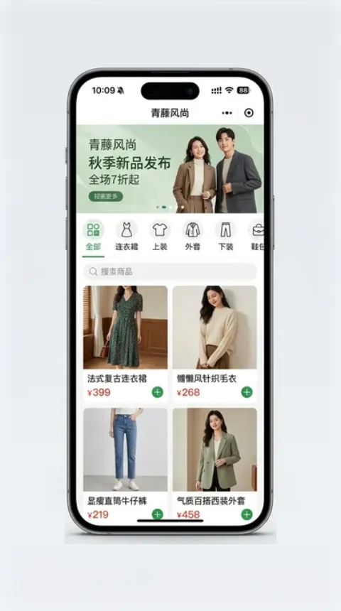 Demo screen of the WeChat Mini Program (custom) Vitrine de la boutique