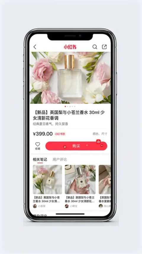 Demo screen of the Xiaohongshu / RED Fiche produit